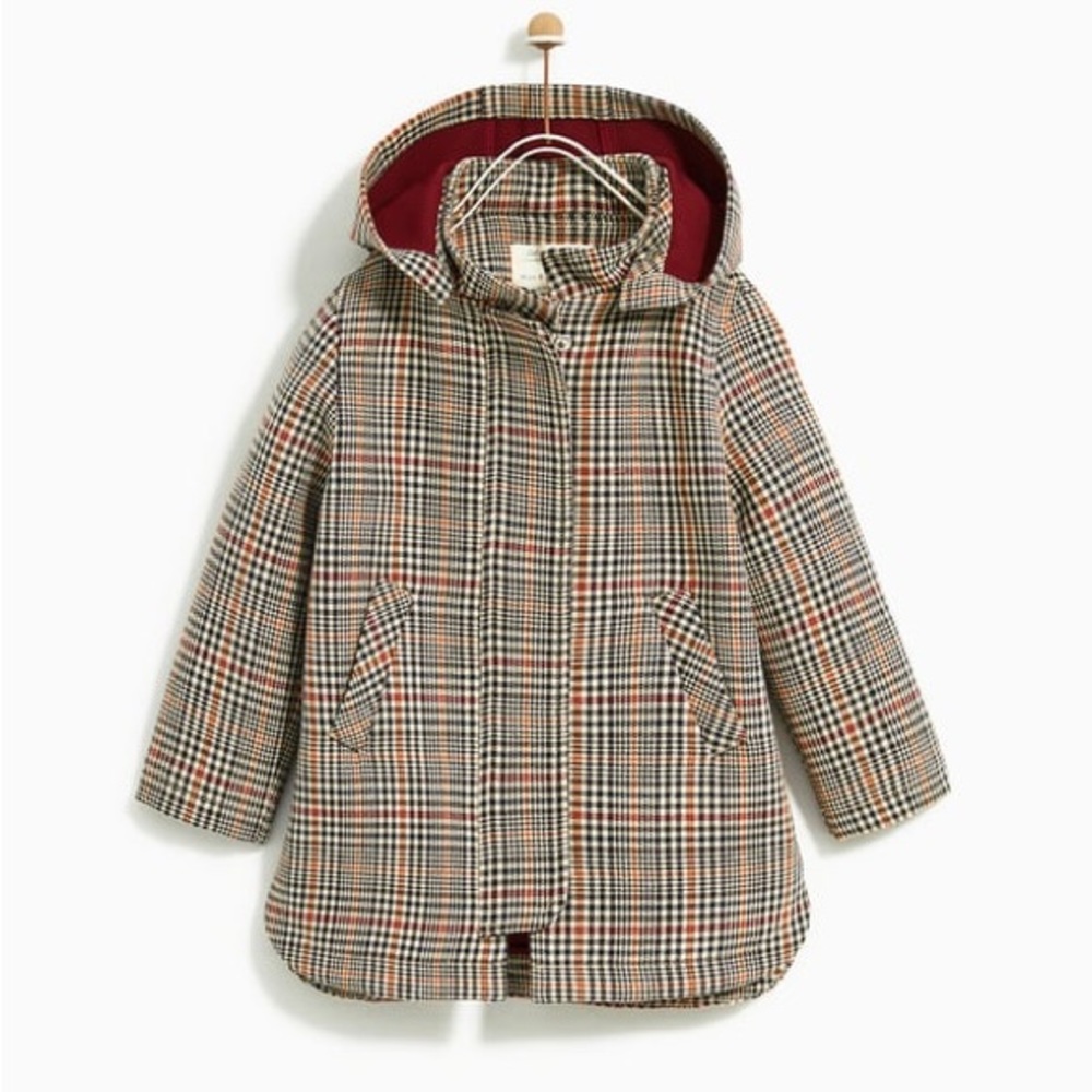 Zara kids mint condition houndstooth hooded trench coat size 6